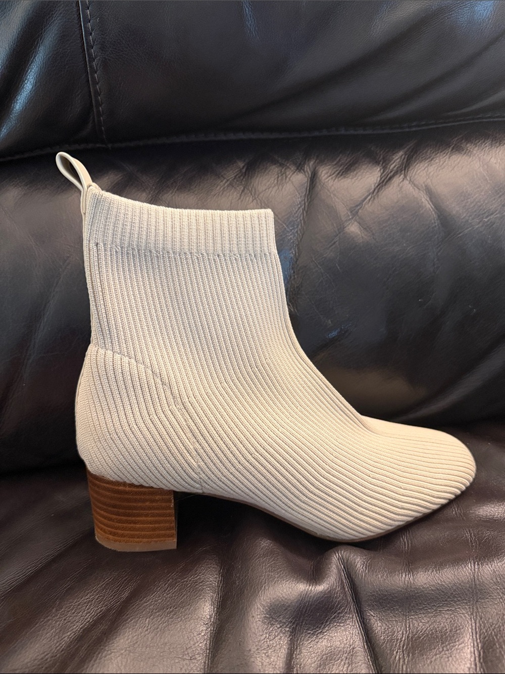 Joie Neely cream knit Bootie Block heel boot sz 7